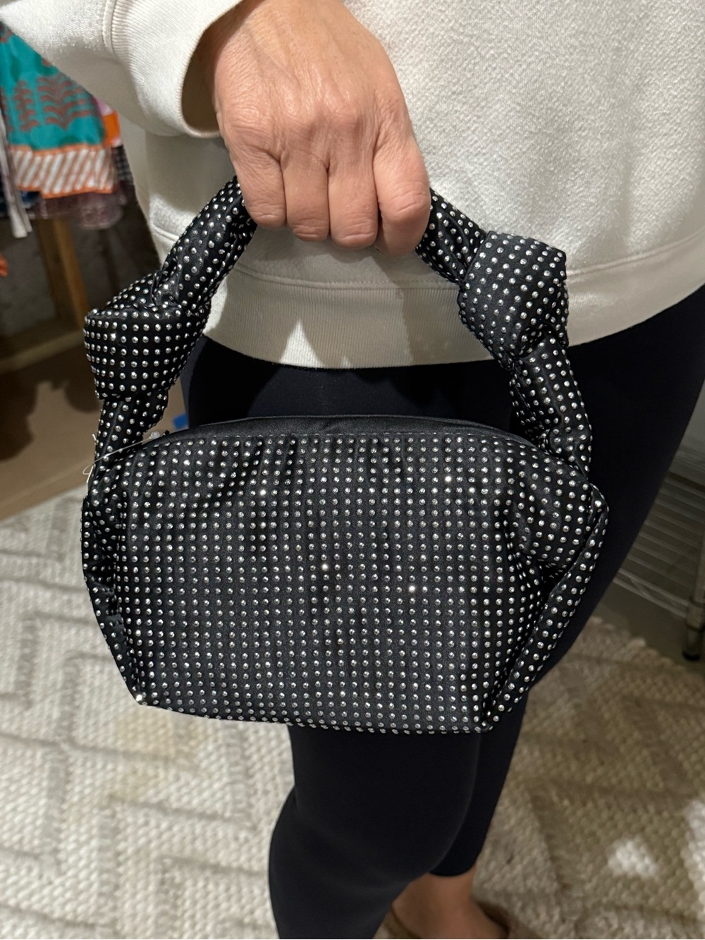 J. Crew Black Studded Knot-Handle Mini Bag
